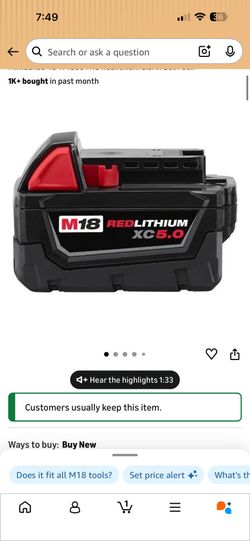 Milwaukee 5.0 battery like new used
