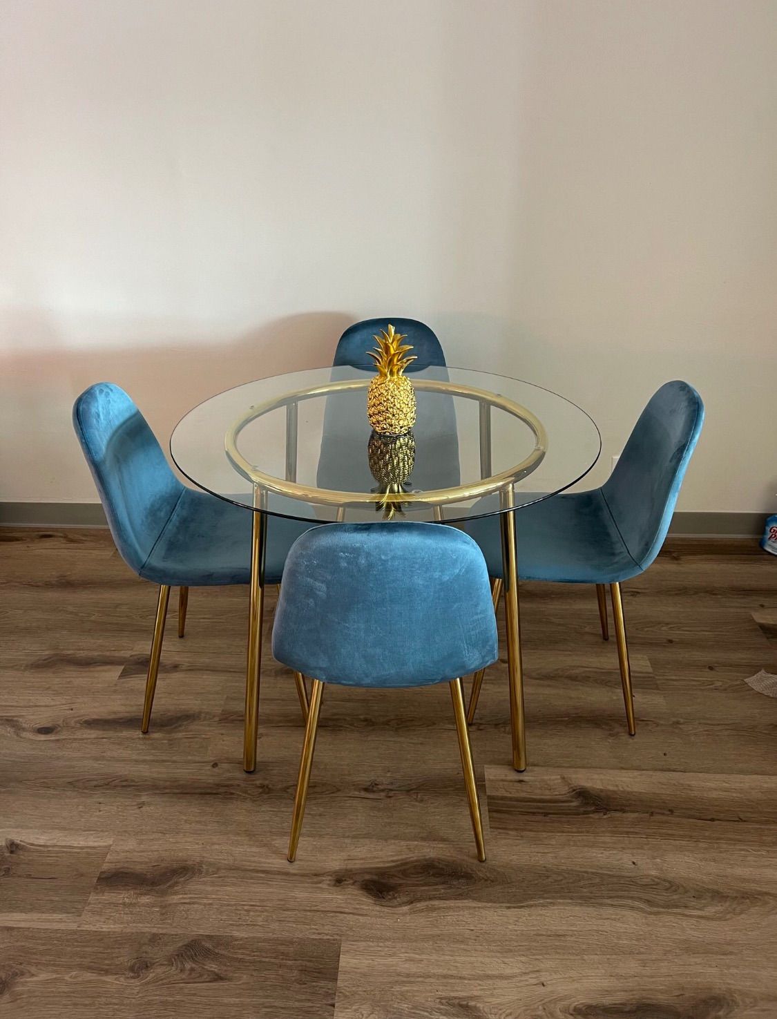 Blue Dining Room Round Glass Set Gold Legs