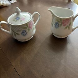 Vintage Floral Sugar Bowl And Creamer