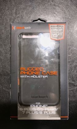 BRAND NEW BLACK WEB IPHONE 8 PLUS OR 7 PLUS PHONE CASE WITH HOLSTER CLIP