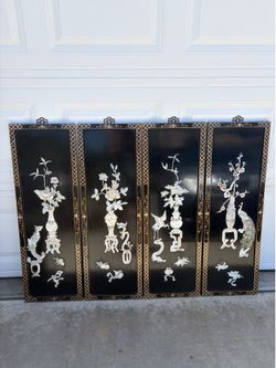 Four vintage inlayedpanels