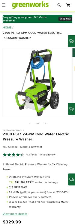 Greenworks 2300 Psi Electric Pressure Washer