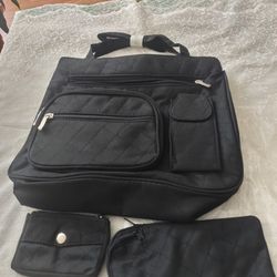 New Black Patch Suede Leather Purse With Matching Change &glasses Holder