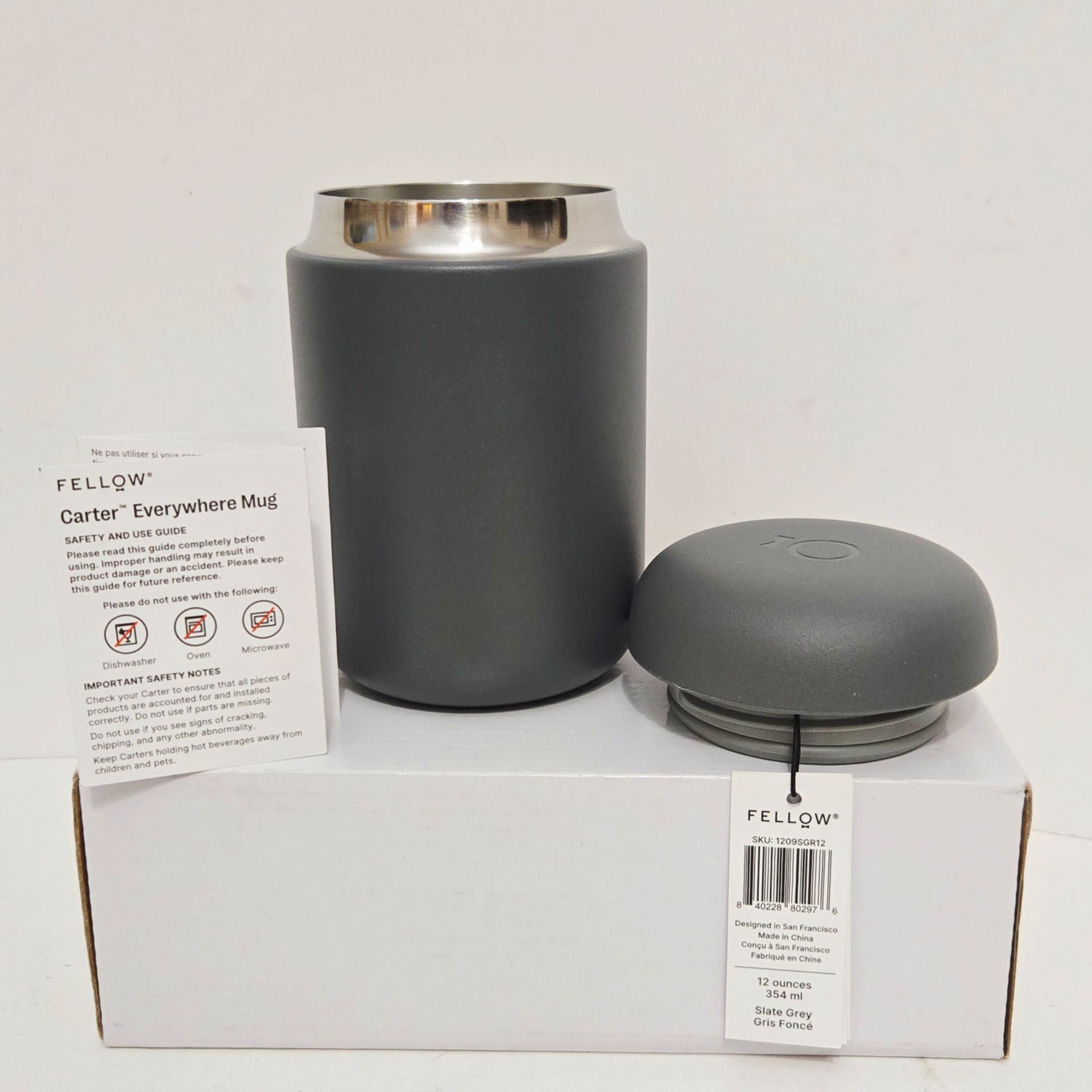 Fellow Carter Everywhere Double Wall Mug/Tumbler- 12 oz Slate Grey NEW