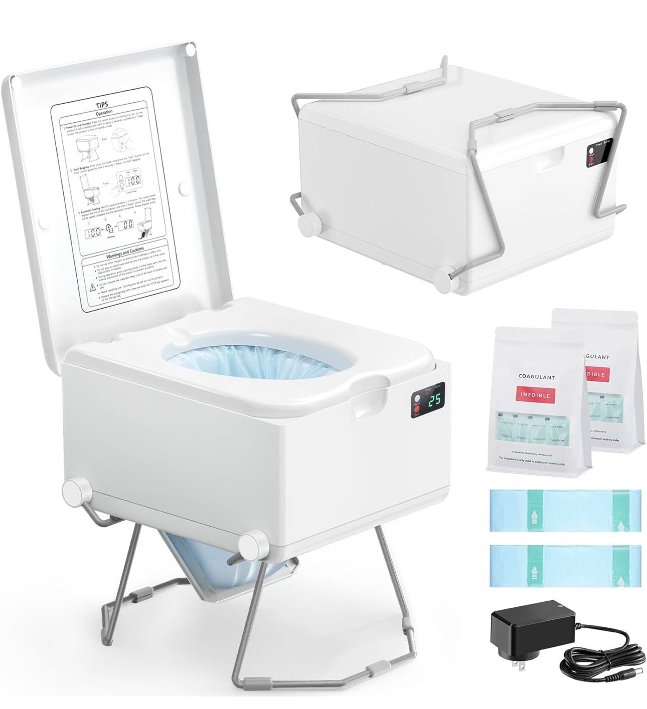 Dry Flush Toilet – Waterless, Odorless, Self-Contained | Rechargeable Portable Toilet for RVs, Van, Boat, Tiny House, Off-Grid | Easier to Use Than Co