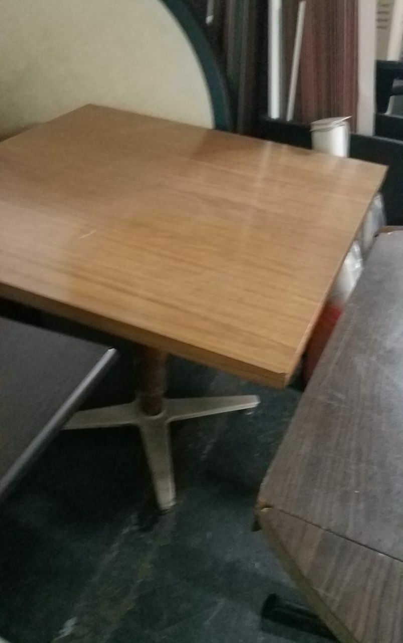 Vintage 36 X 36 Wood Grain Laminate Fold Down Table With Pedestal Base