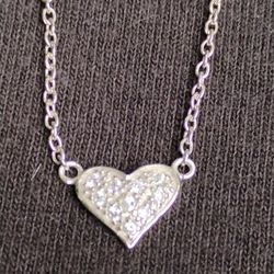 White Gold Pave Heart Charm  On Sterling Anklet 