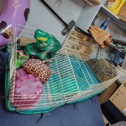 Guinea pig cage , two connected with ramp and accessories