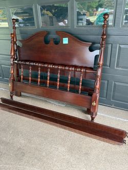 Vintage Queen Dark Wood Four-Poster Bed Frame