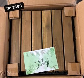 27pcs Acacia 12x12 Interlocking Wood Deck Tiles , Waterproof Indoor & Outdoor Flooring - 12 Slats, Round Joints,Natural
