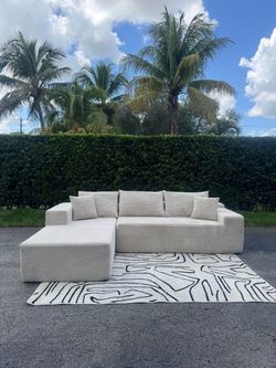 Light Beige Corduroy Boneless Sectional Sofa (Delivery Available)