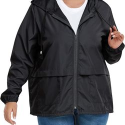 Women Plus Size Light Rain Coat Jackets Packable Hooded Waterproof  Windbreaker for Women Size 5XL Extra Large 