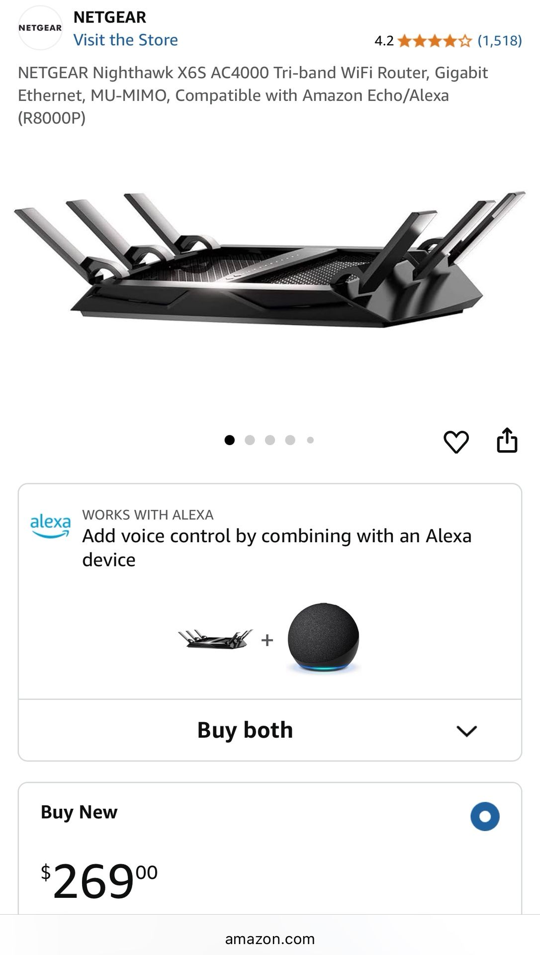 NETGEAR Nighthawk X6S AC4000 Tri-band WiFi Router, Gigabit Ethernet, Compatible with Amazon Echo/Alexa