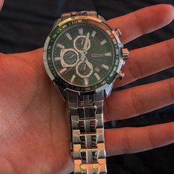 Men’s Stainless Steel Chronograph Watch – Green Dial – Excellent Condition 