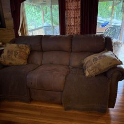 Free   Couch  Faux Leather Dark Brown  See Description 