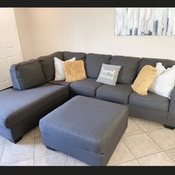 Beautiful Charcoal Grey Sectional Couch with matching ottoman