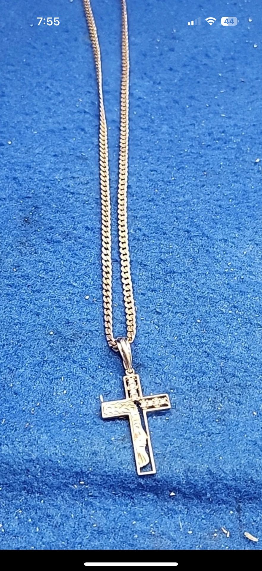 Vintage 925 sterling silver cross with Christ image on curb link chain - 22"