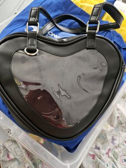Black Leather heart pin bag