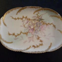 EXQUISITE Limoges France 7"x10" Gilded Oval Platter