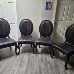 Set of 4 Designer-Style Oval Back Dining Chairs – Distressed Leather Look