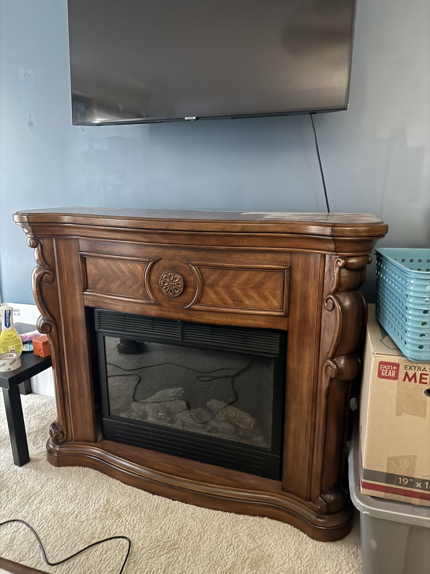 Oak Electric Fireplace/ TV Stand