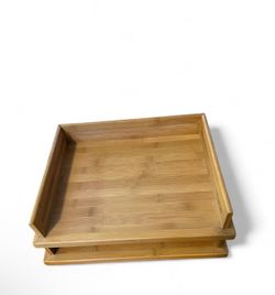 2 Pack Stackable Paper Trays, Bamboo Desk Letter Tray Set, 2 Tier File Document Organizer Tray for A4 Paper, Magazine, Receipts, Office Supplies
