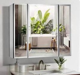 New Movo 36 X 26 Triple Doors Medicine Cabinet w/ Mirror Aluminum Bathroom Medicine Cabinet