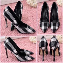 Black and White Plaid Stiletto Pumps