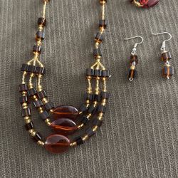 Amber Necklace,bangle And Earrings Set