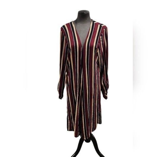 NY Invasion Size Large Striped Burgundy and Cream Open Front Cardigan