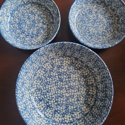 3 Roseville Spongeware Pottery Bowls