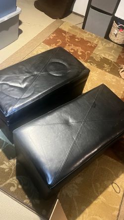 2 Black Leather storage Ottomans