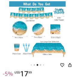 Beach Theme Birthday Party Supplies Set