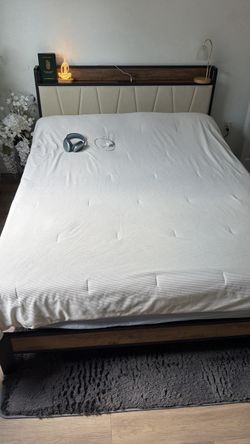 Queen Bed Frame with Charging Station + Mattress