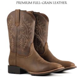 SUREWAY Botas vaqueras para hombre, botas occidentales de punta cuadrada para hombre, resistentes al aceite/antideslizantes, botas Wellington clásicas