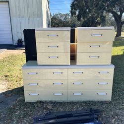 Dresser, Night Stands, Mirror, Queen Box Spring(new)