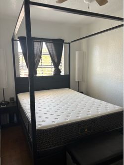 Canopy bed frame with mattress & box spring
