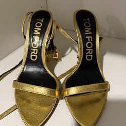✨💛 Tom Ford Metallic Gold Sandal Heels – Size 38 – Authentic 💛Gently Worn