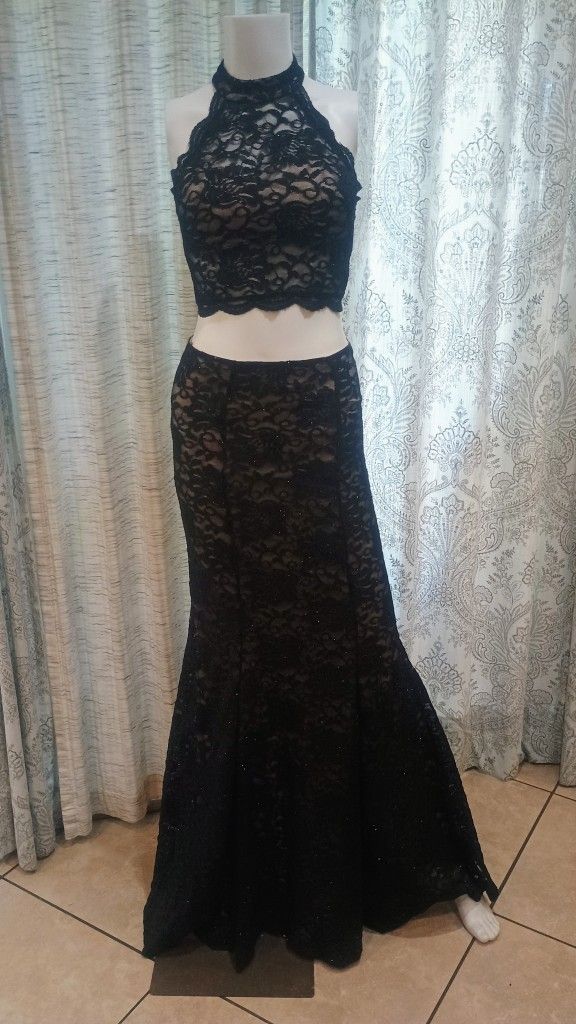 Black Lace Formal 2 Piece Dress 