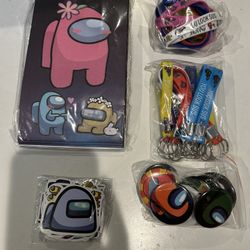 Among us party decorations (candy bag,bracelet,keychain,pins and stickers)