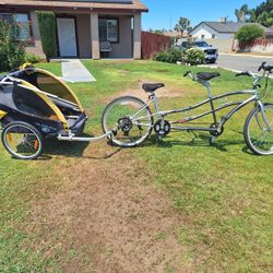 Double Seat Bike With Kids Trailer