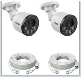 ZOSI 2 Pack 4K PoE Add on Security Camera with Ethernet Cables,8MP Outdoor Bullet IP Cameras with
