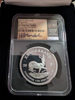 2021 1 OZ Silver Krugerrand NGC PF70 Grade Coin