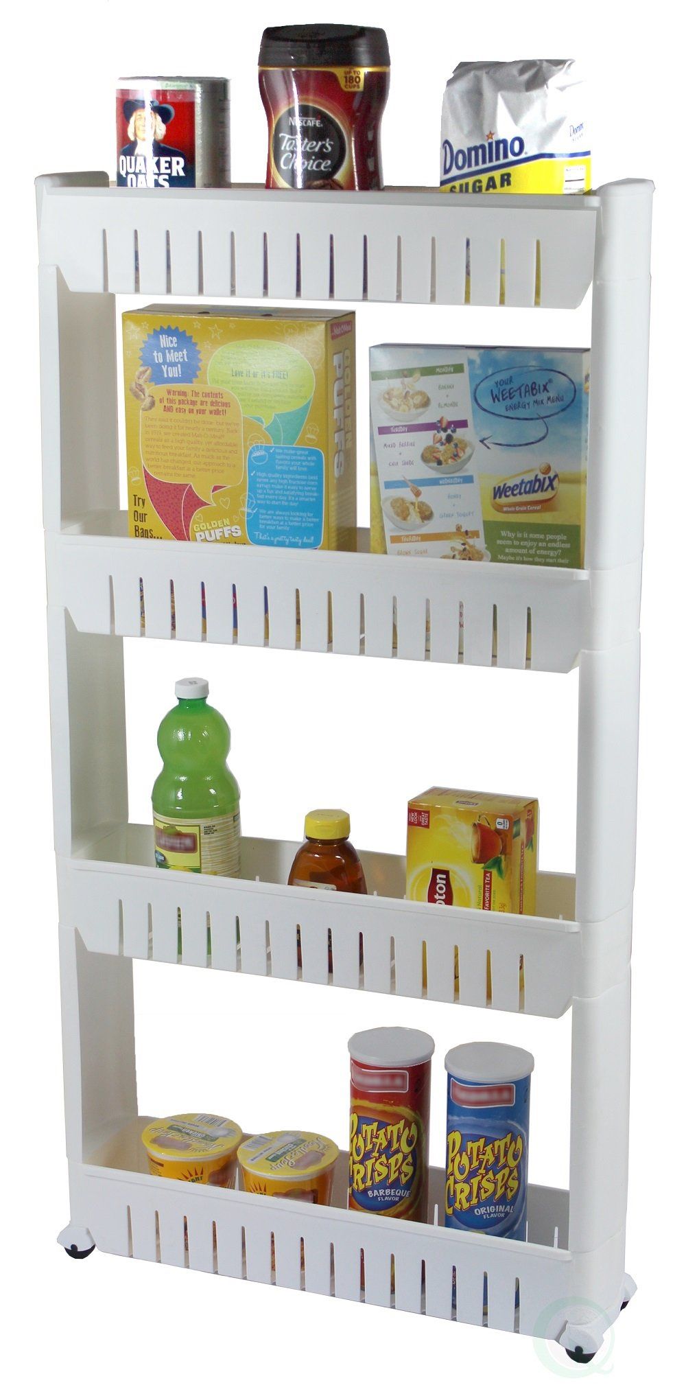 Basicwise QI003220 Slim Storage Cabinet Organizer 4 Shelf Rolling Pull Out Cart Rack Tower With Wheels, White