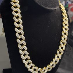 Combo 20” And 8.5” Iced Out Brass With Cz’s Miami Cuban Necklace And Chain Set