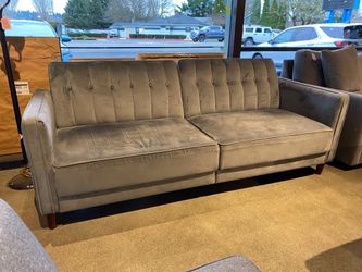 Silver Velvet Pin Tufted Transitional Futon