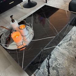 Cute Black Faux Marble Look Modern Table 