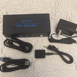 4K @120Hz KVM Switch for 2 Monitors and 2 Computers Conmutador KVM 4K a 120Hz para 2 monitores y 2 computadoras.