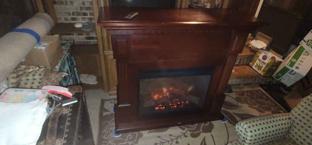 Cherry Mantlle Electric Fireplace With DIMPLEX Heater and Log Firebox and Remote