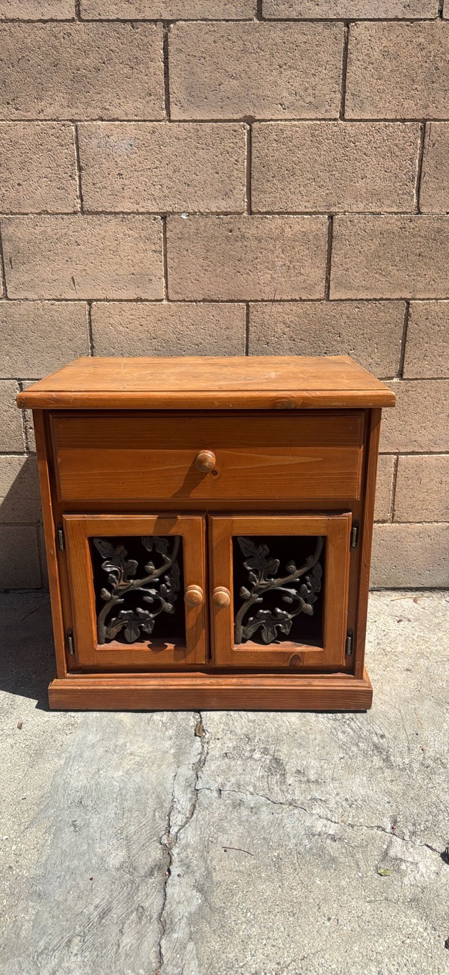 Vintage Wood Cabinet with Carved Doors